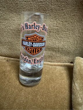 Harley-Davidson Clear Shot Glass with Orange and Black Logo